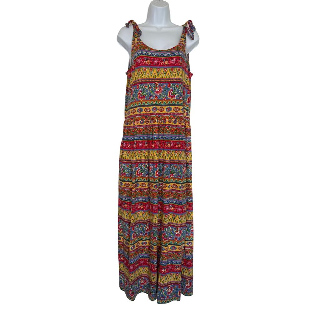 Susan Bristol Vintage Sundress Floral Bright Colors Maxi Cotton Size SMALL